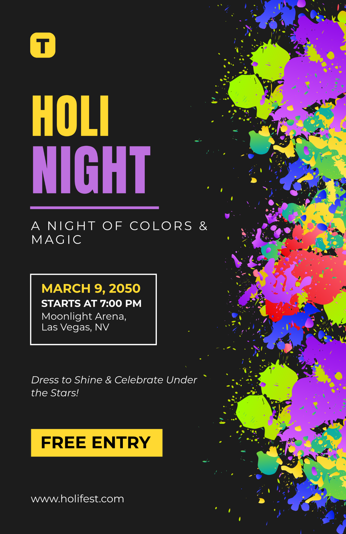 Customizable Holi Night Poster Template - Edit Online & Download