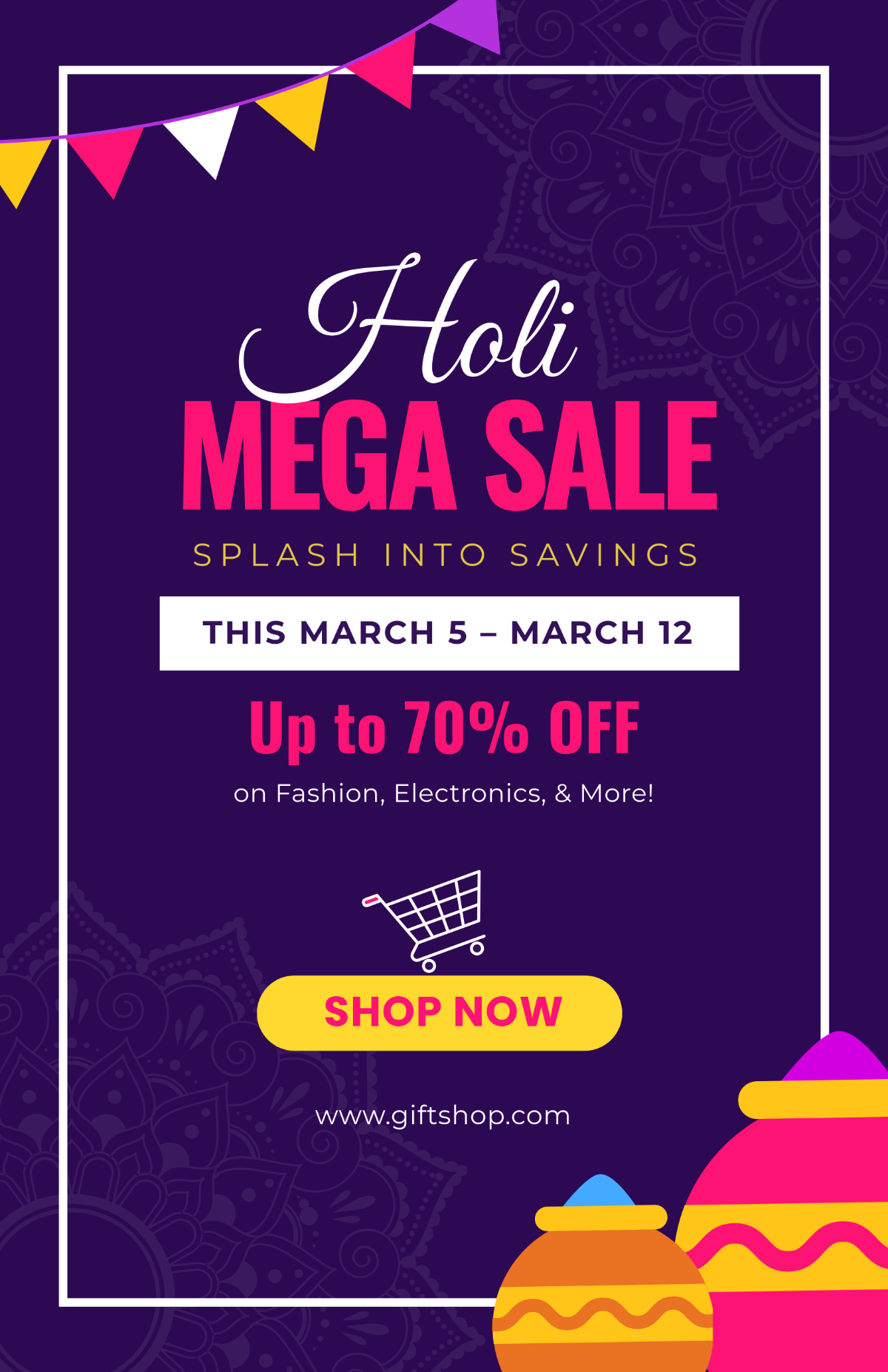 Modern Holi Sale Poster Template - Edit Online & Download