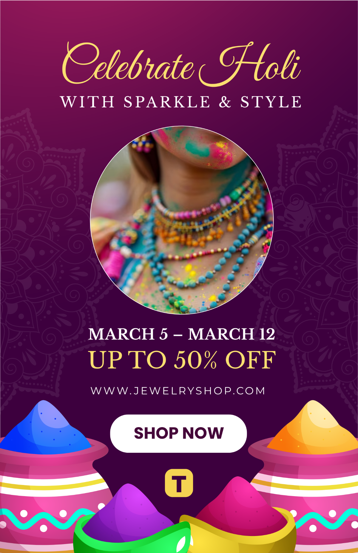 Colorful Jewelry Holi Poster Template - Edit Online & Download