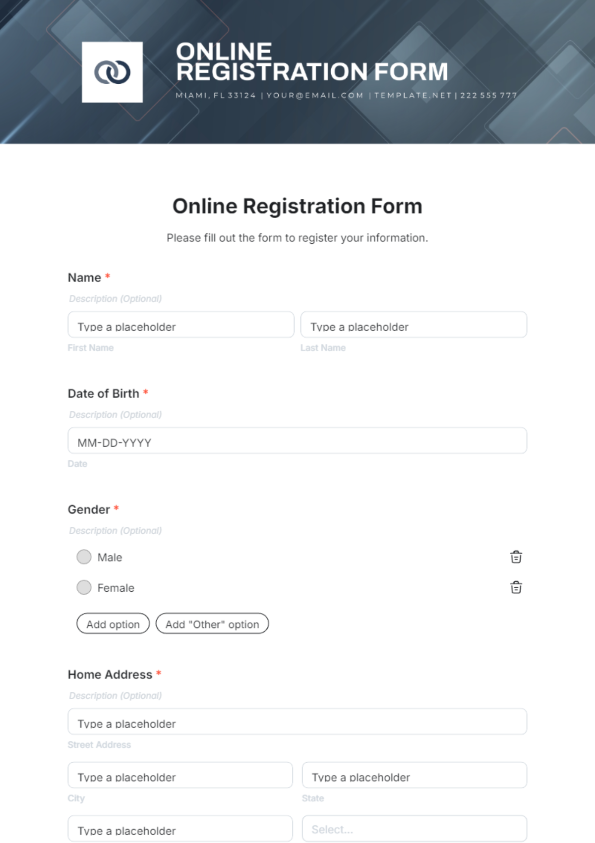 Free Online Registration Form Template