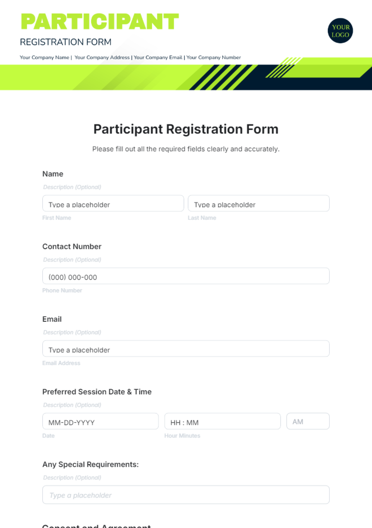 Free Participant Registration Form Template