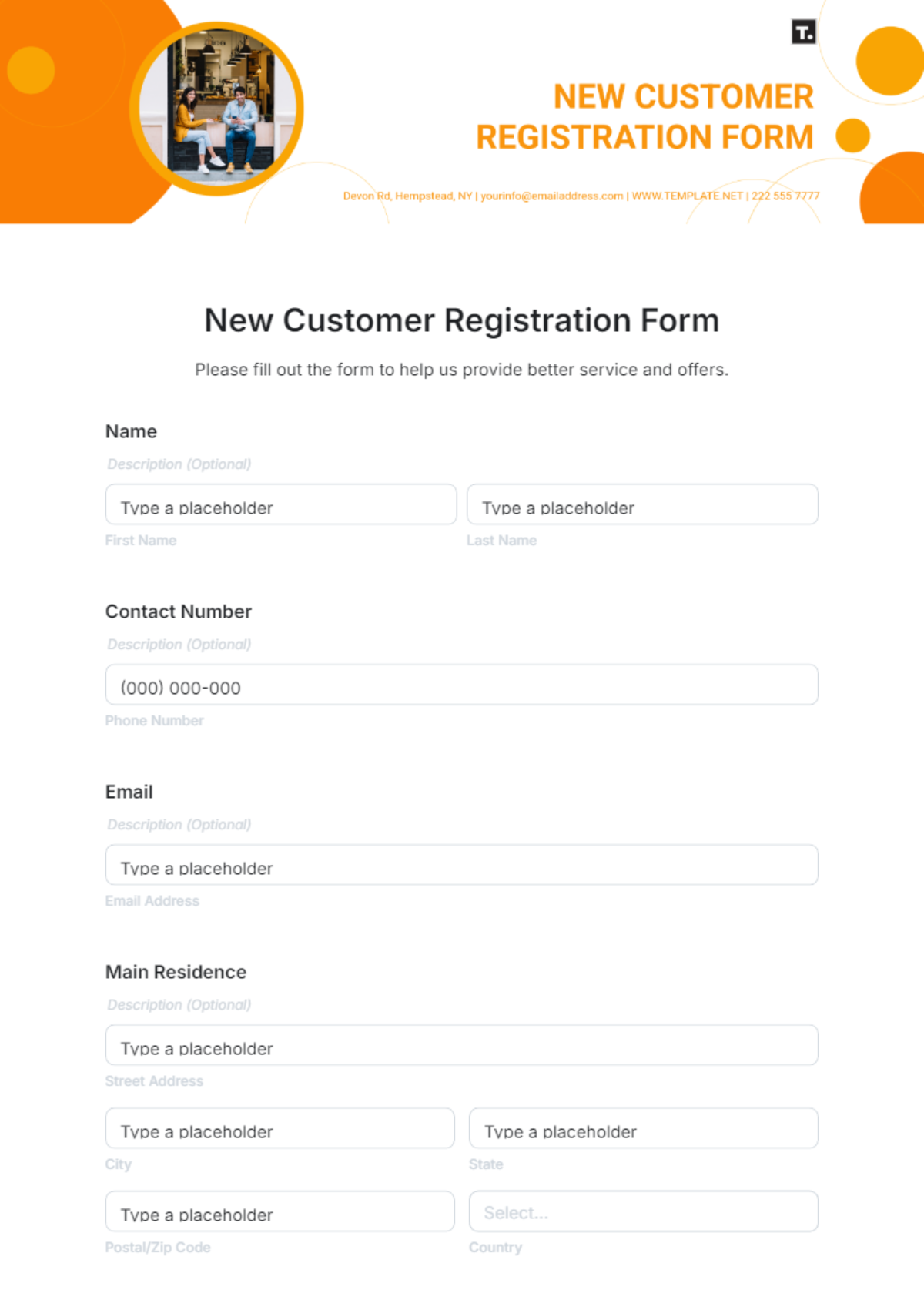 Free New Customer Registration Form Template