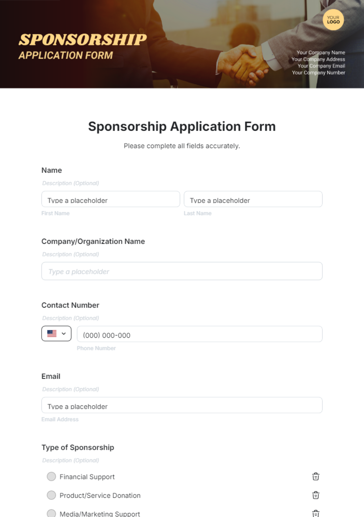 Free Sponsorship Application Form Template