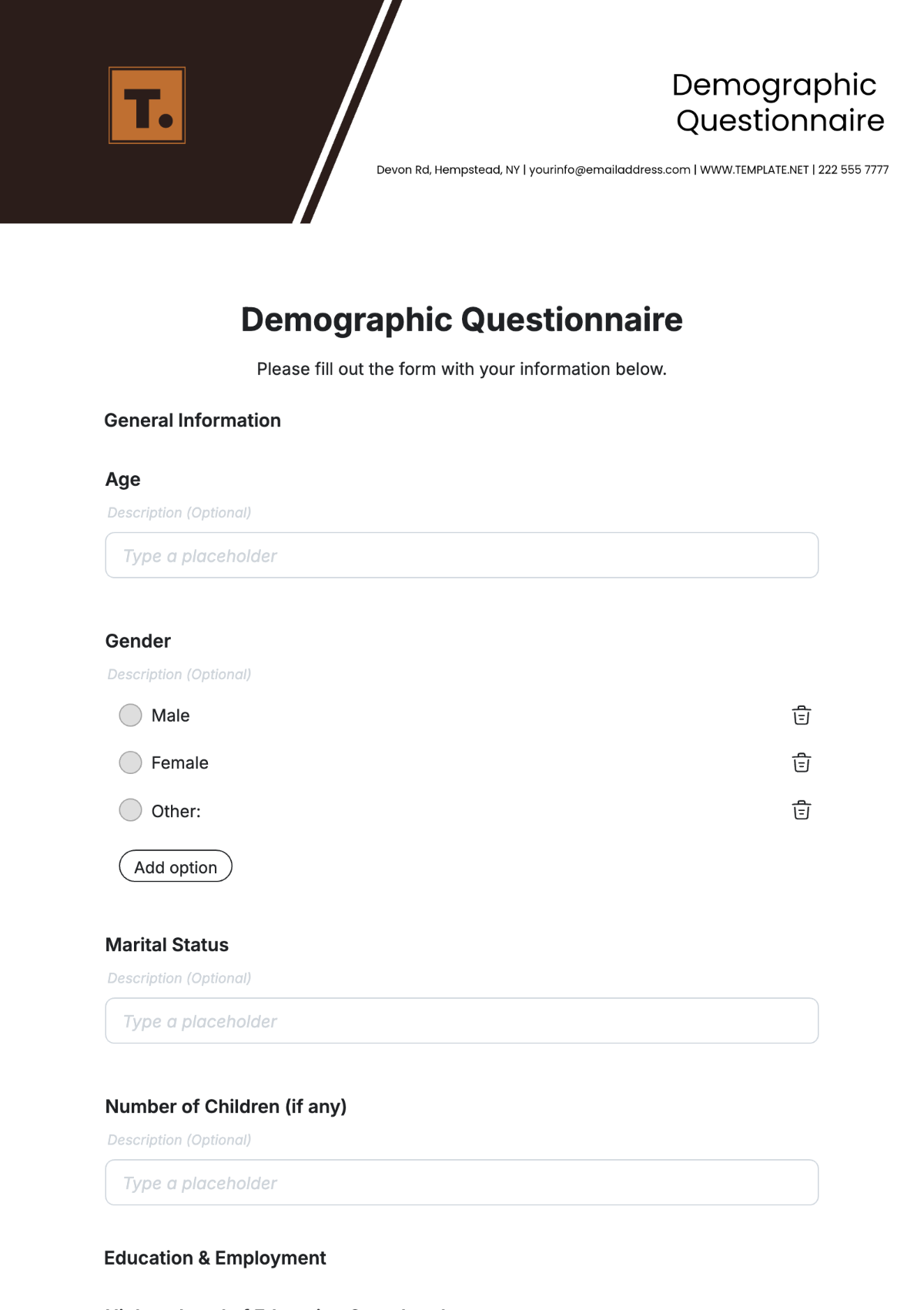 Free Demographic Questionnaire Template