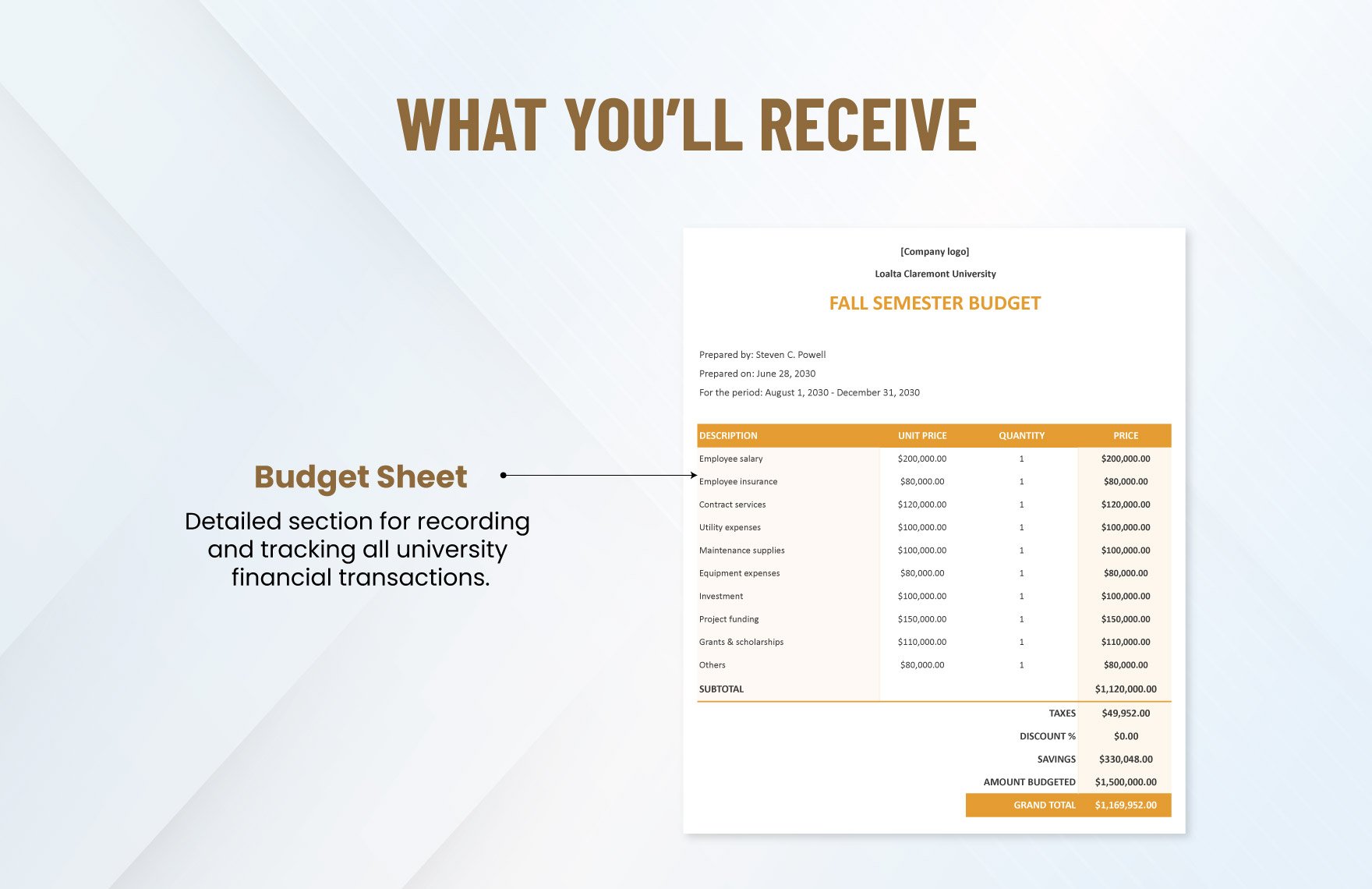 Blank University Budget Template