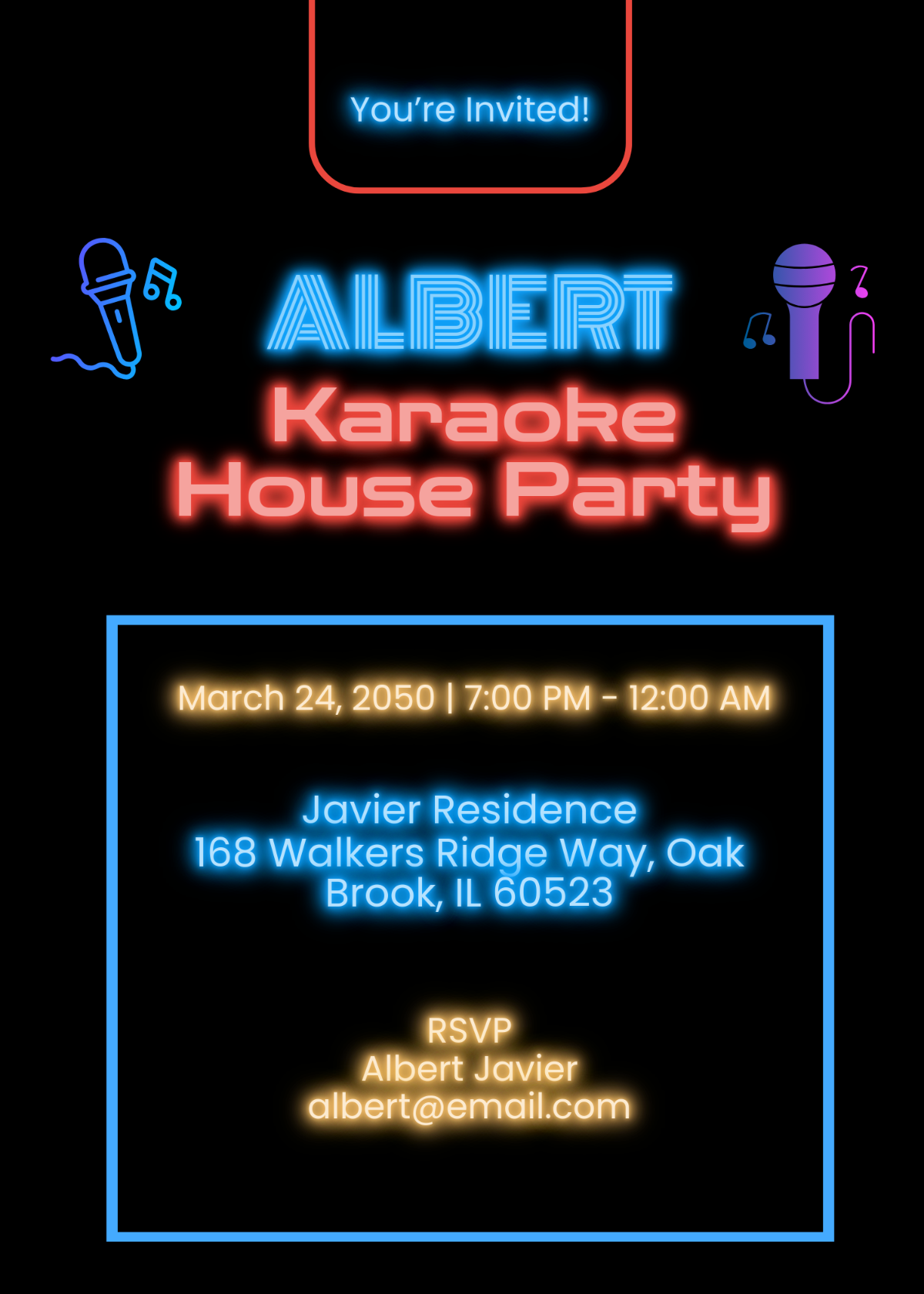 Glow Karaoke Invitation Template - Edit Online & Download