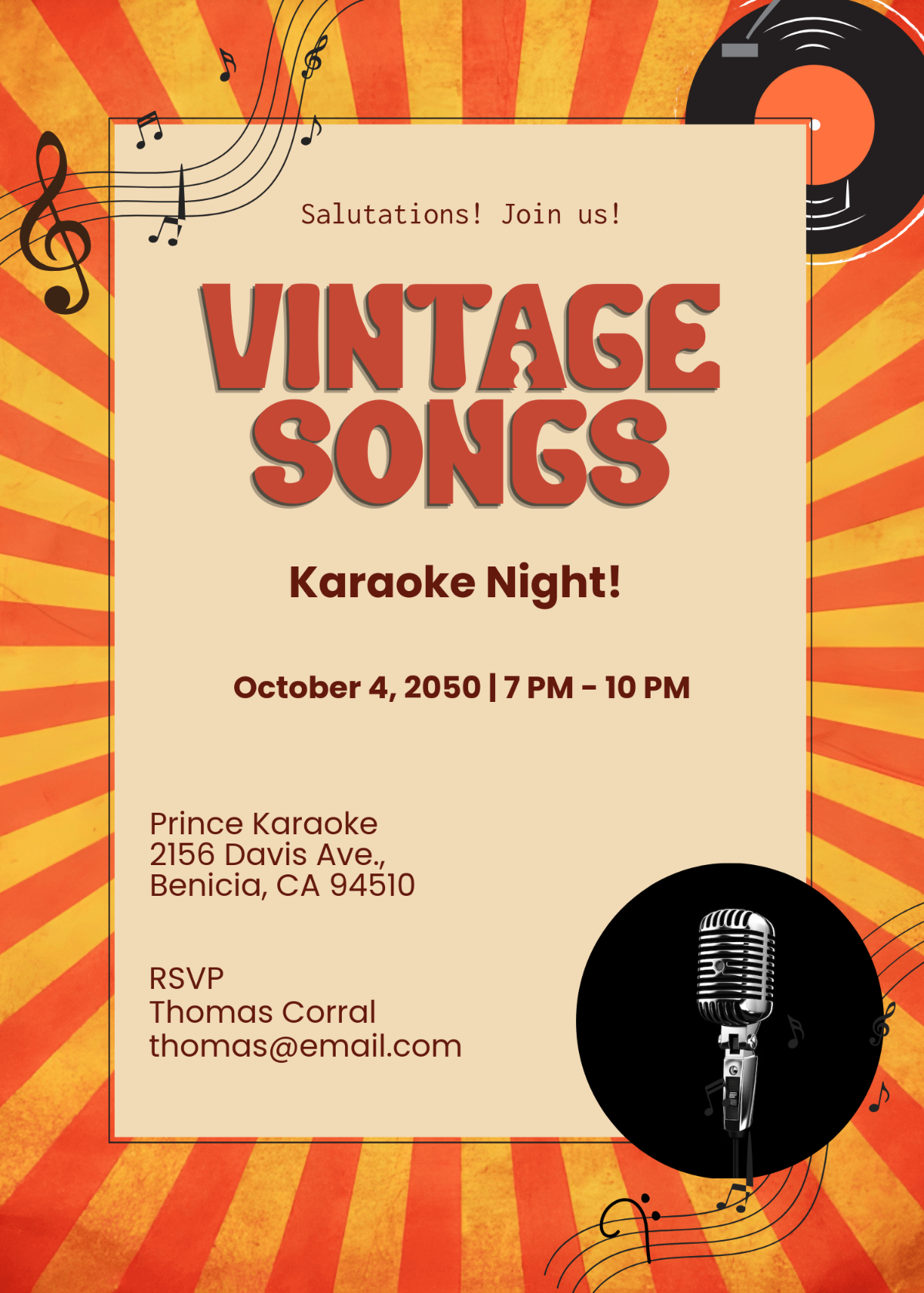 Vintage Style Karaoke Invitation Template - Edit Online & Download