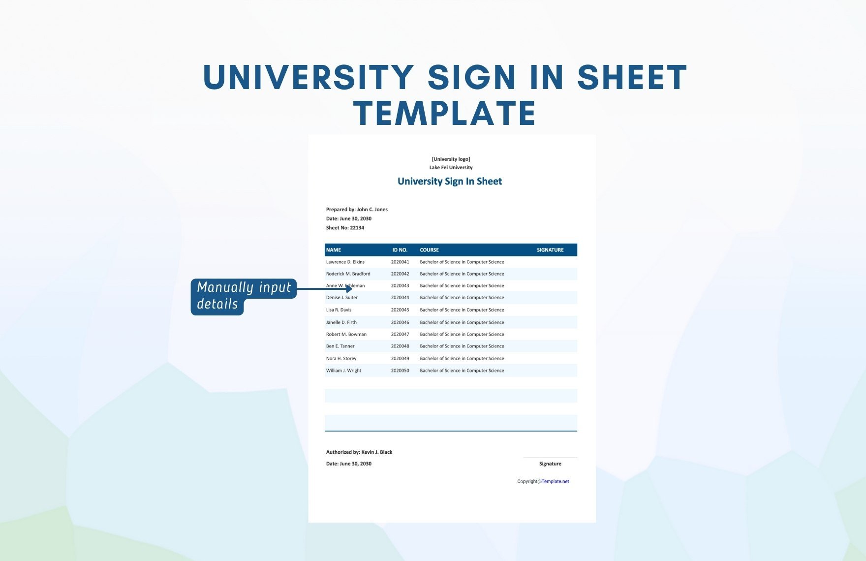 University Sign In Sheet Template