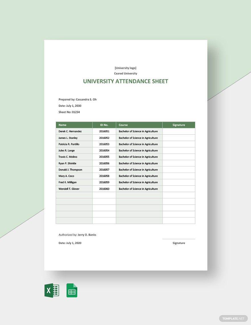 University Attendance Sheet Template