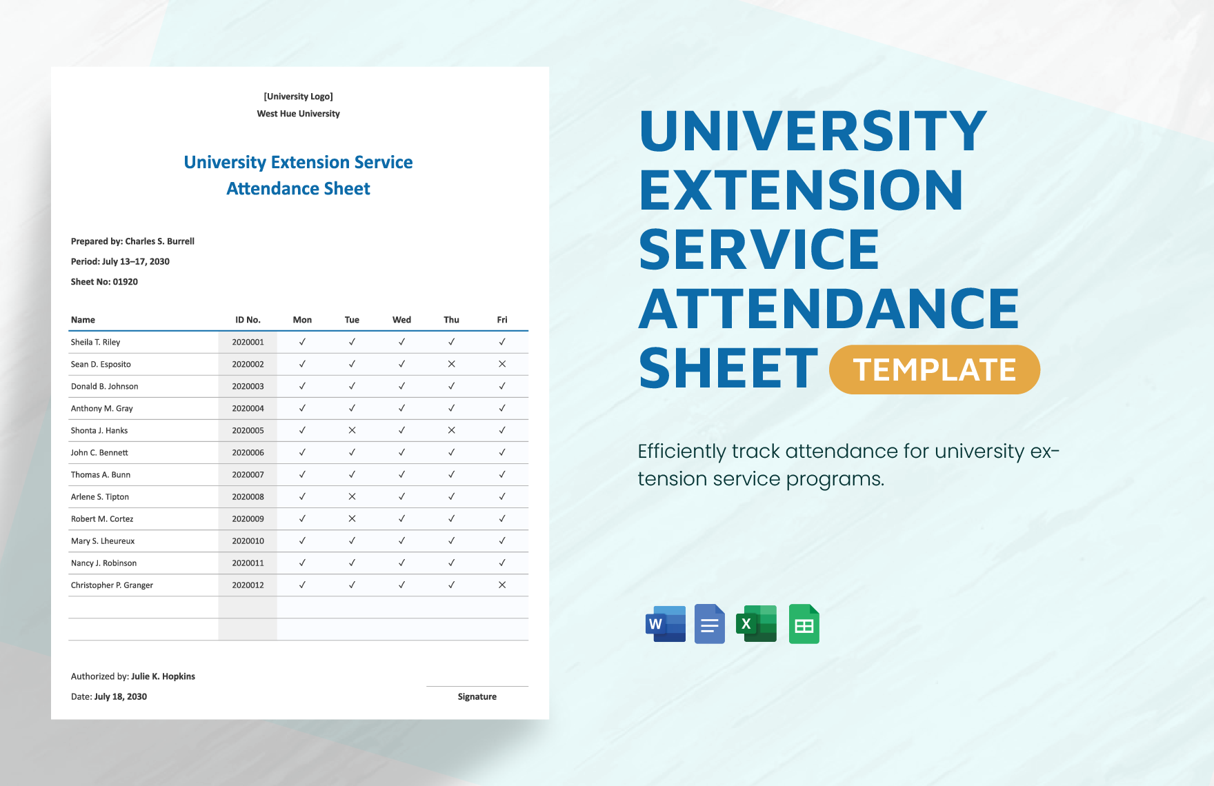 University Extension Service Attendance Sheet Template