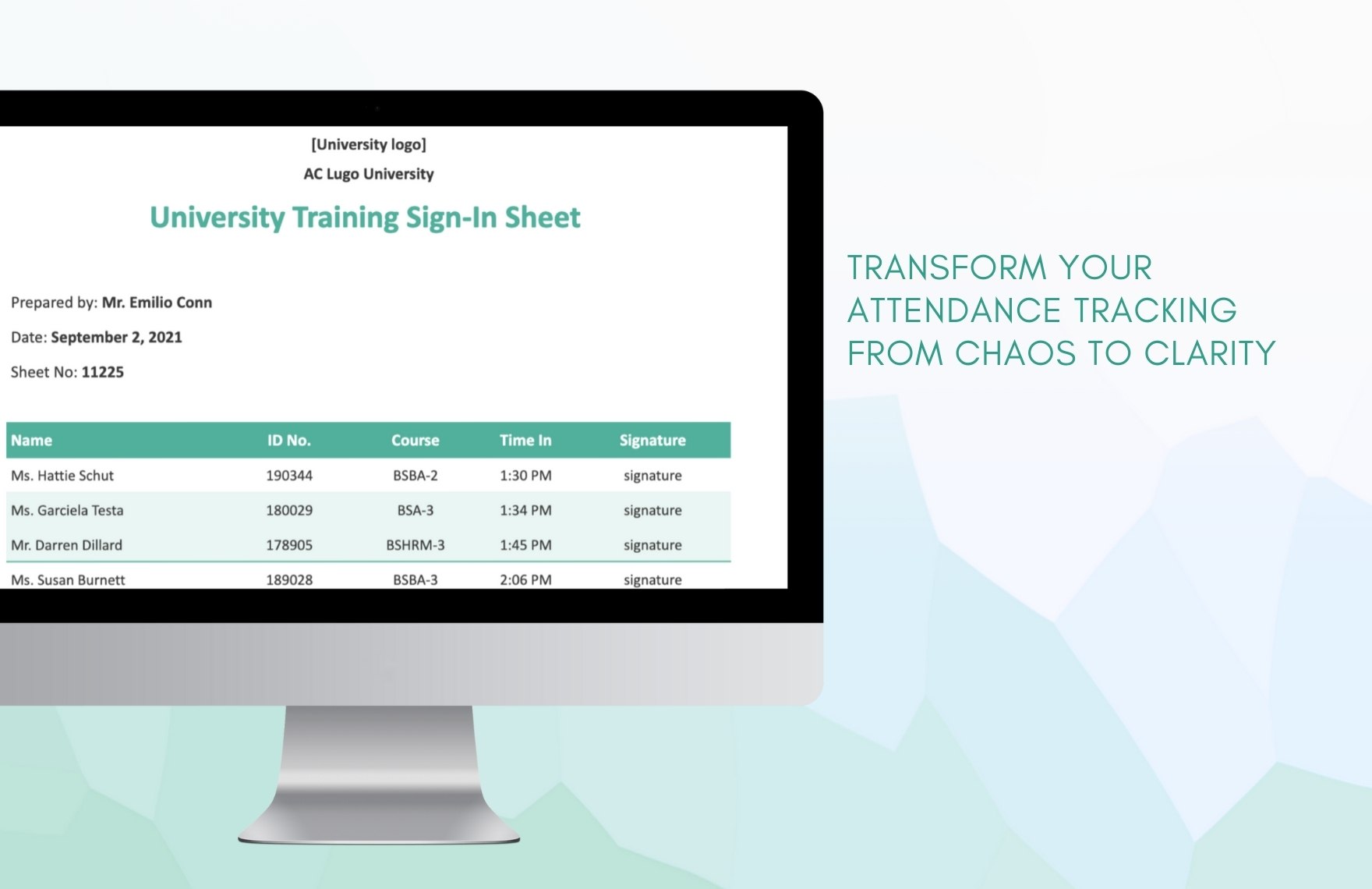 University Training Sign In Sheet Template
