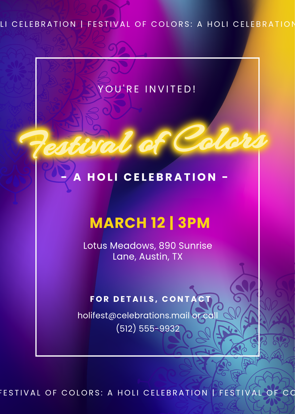 holi invitation card template