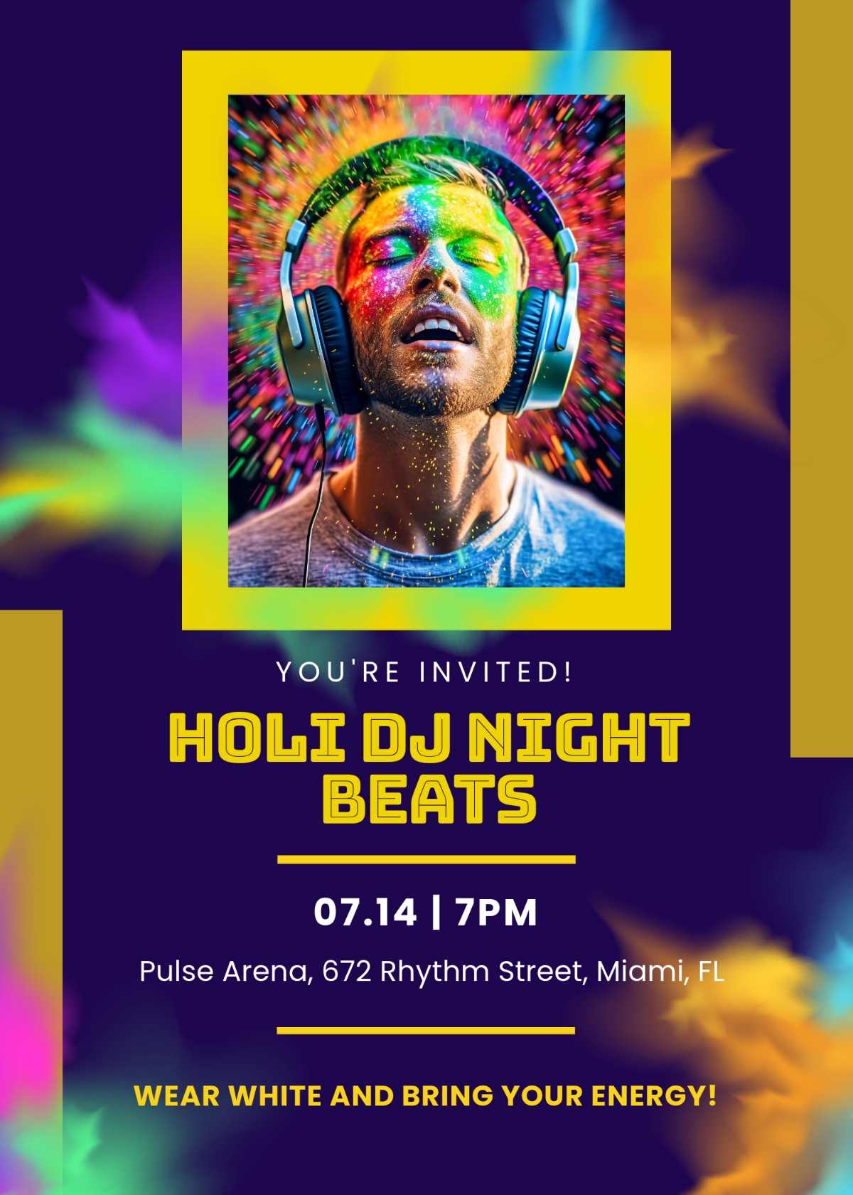Holi DJ Night Invitation Template - Edit Online & Download