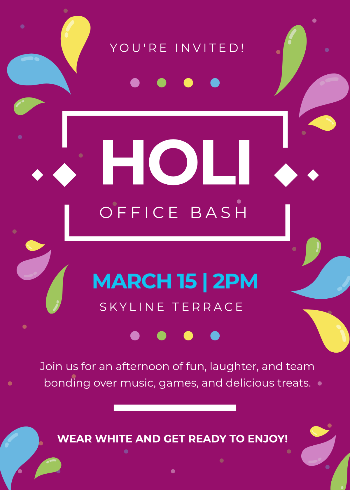 Holi Office Party Invitation Template - Edit Online & Download