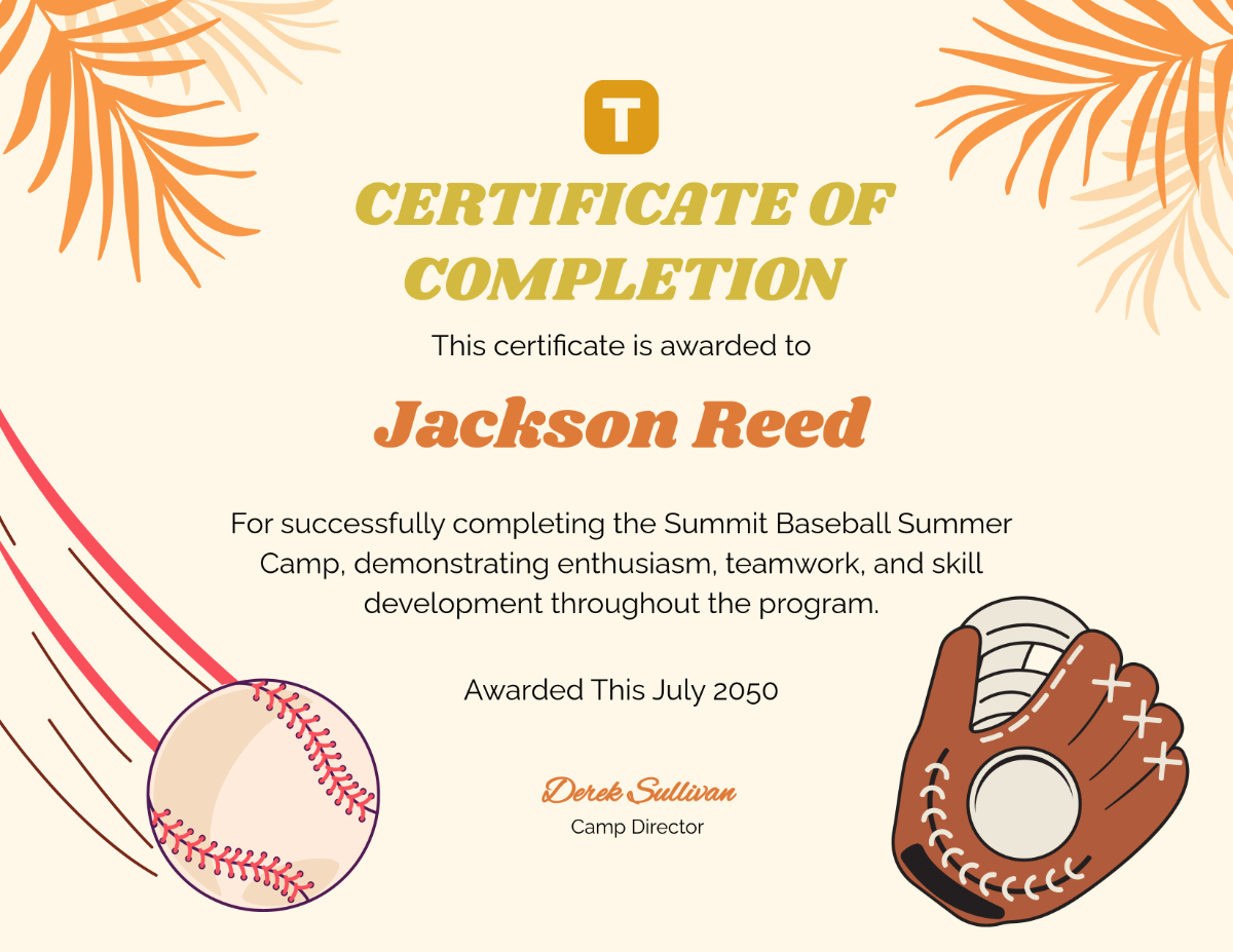 Free Baseball Summer Camp Certificate Template