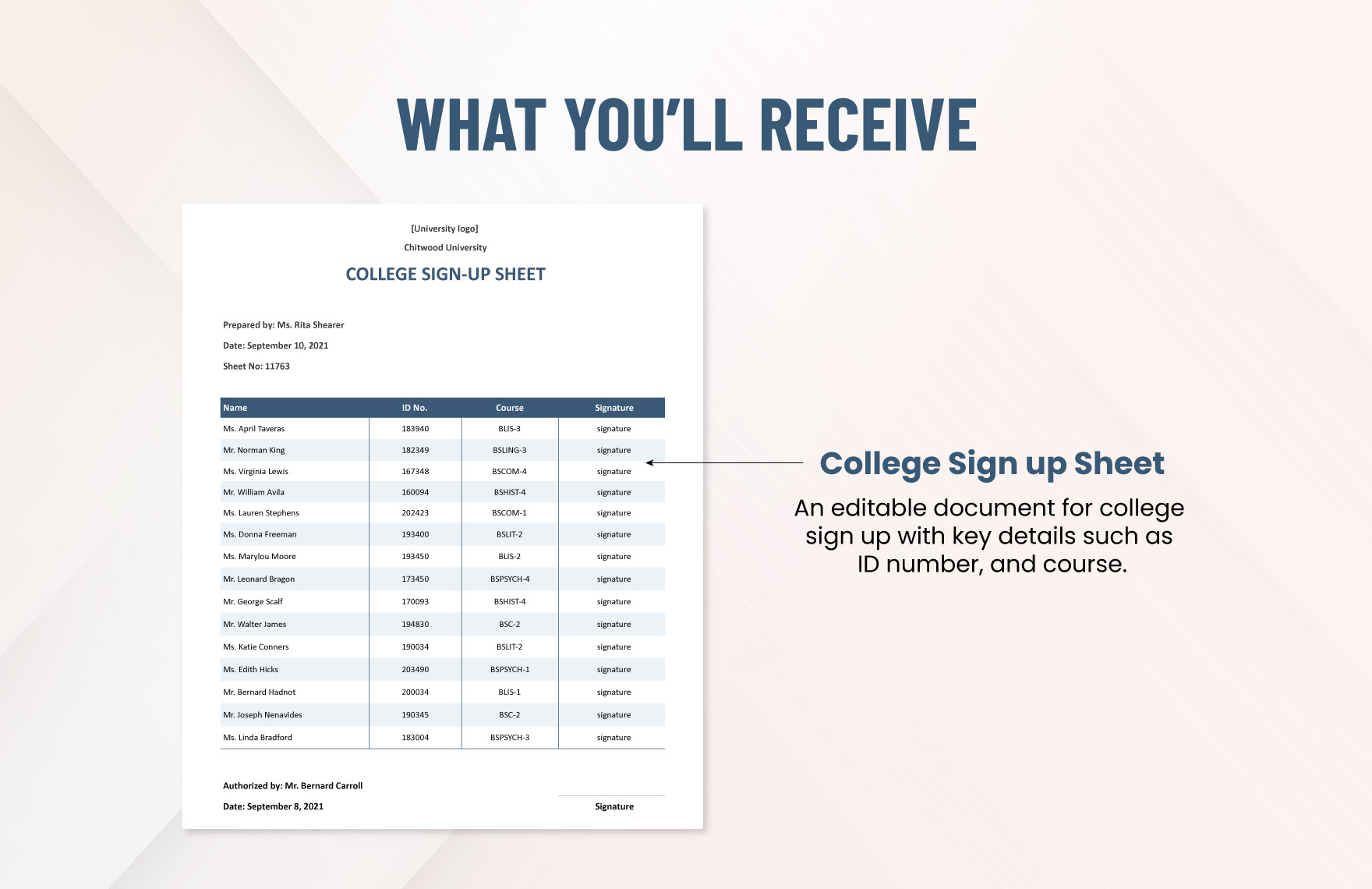 College Sign Up Sheet Template