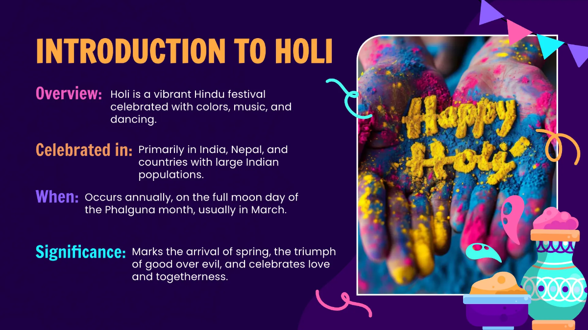 Free Holi Presentation Template to Edit Online