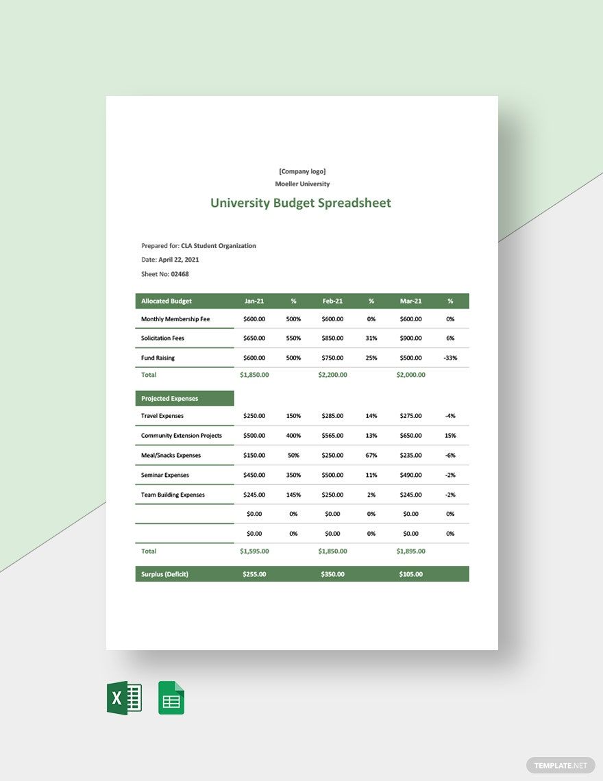 University Budget Spreadsheet Template