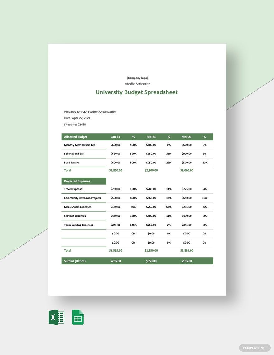 University Budget Spreadsheet Template in Word, Google Docs, Excel, Google Sheets