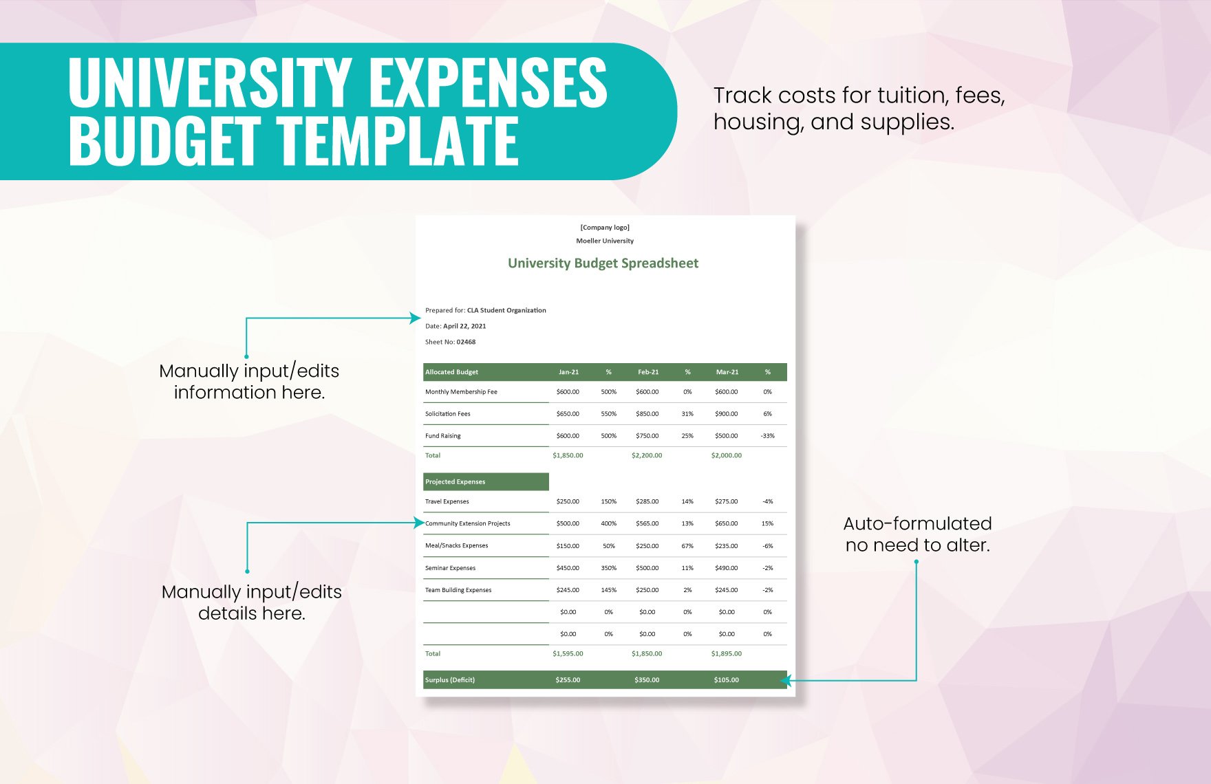 University Budget Spreadsheet Template
