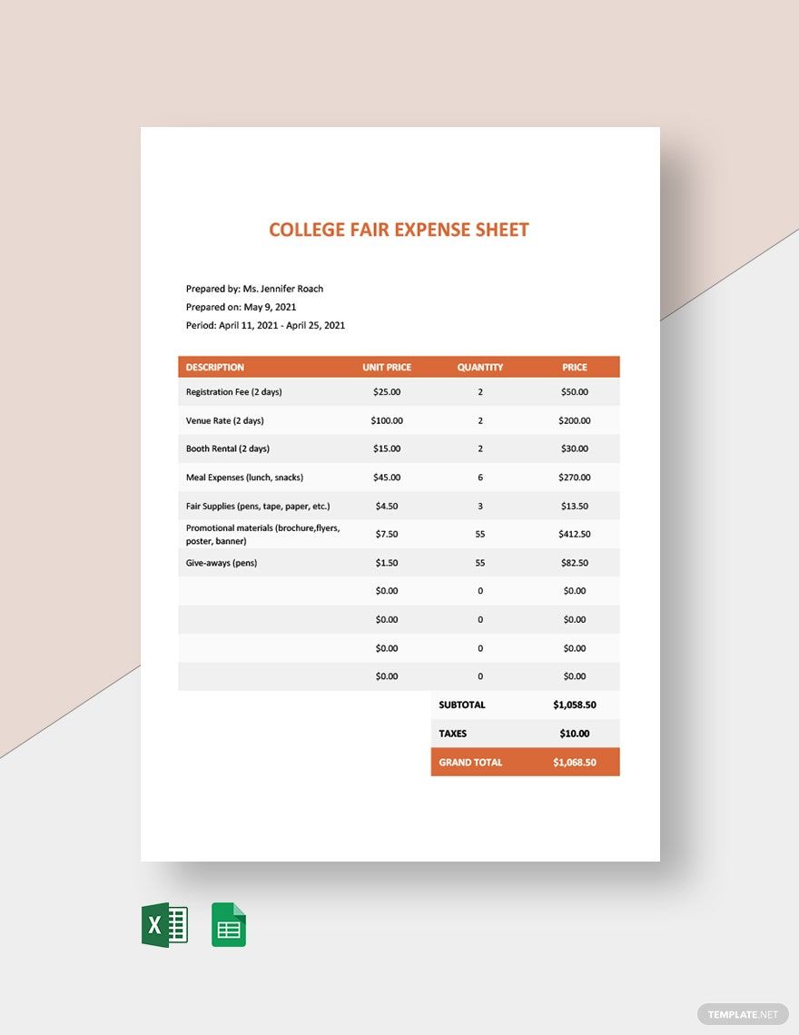 Free University Expenses Spreadsheet Template