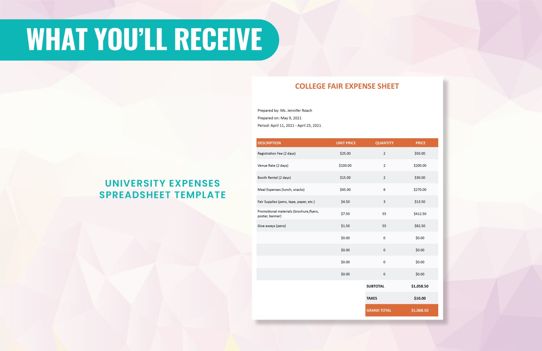 University Expenses Spreadsheet Template