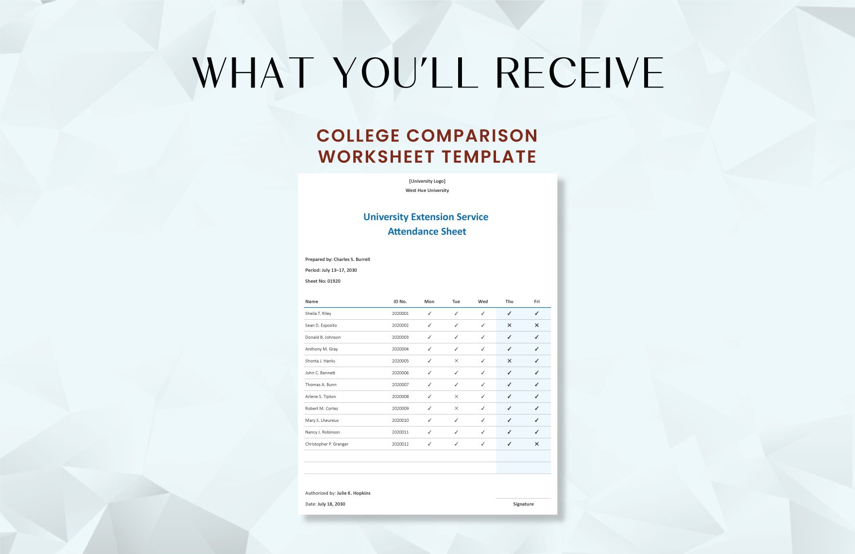 College Comparison Worksheet Template
