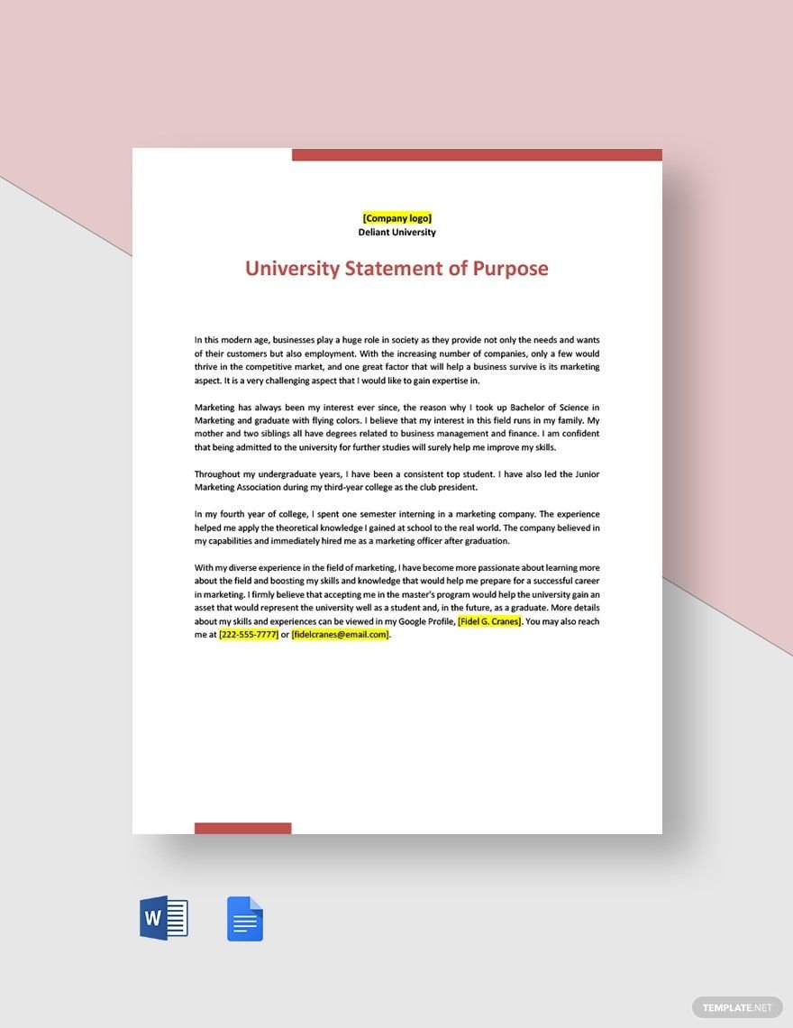 University Statement of Purpose Template