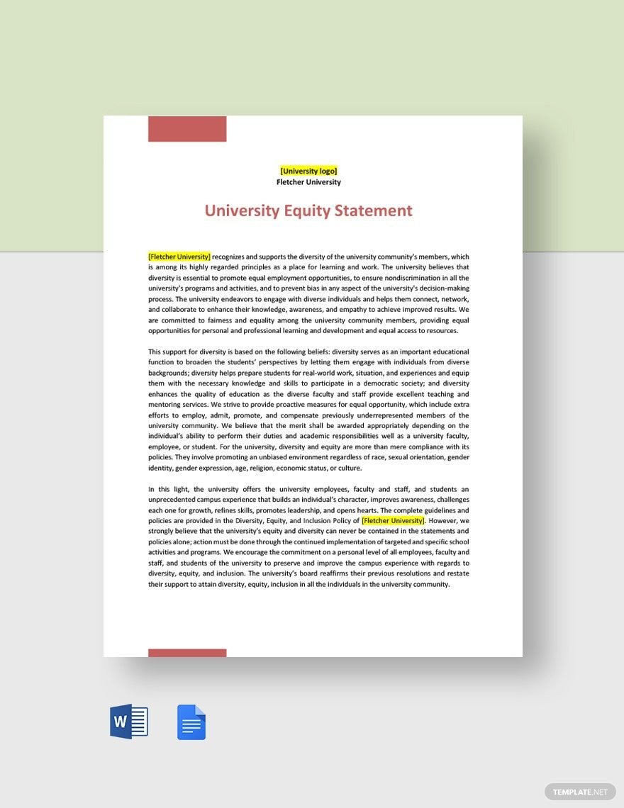 University Equity Statement Template