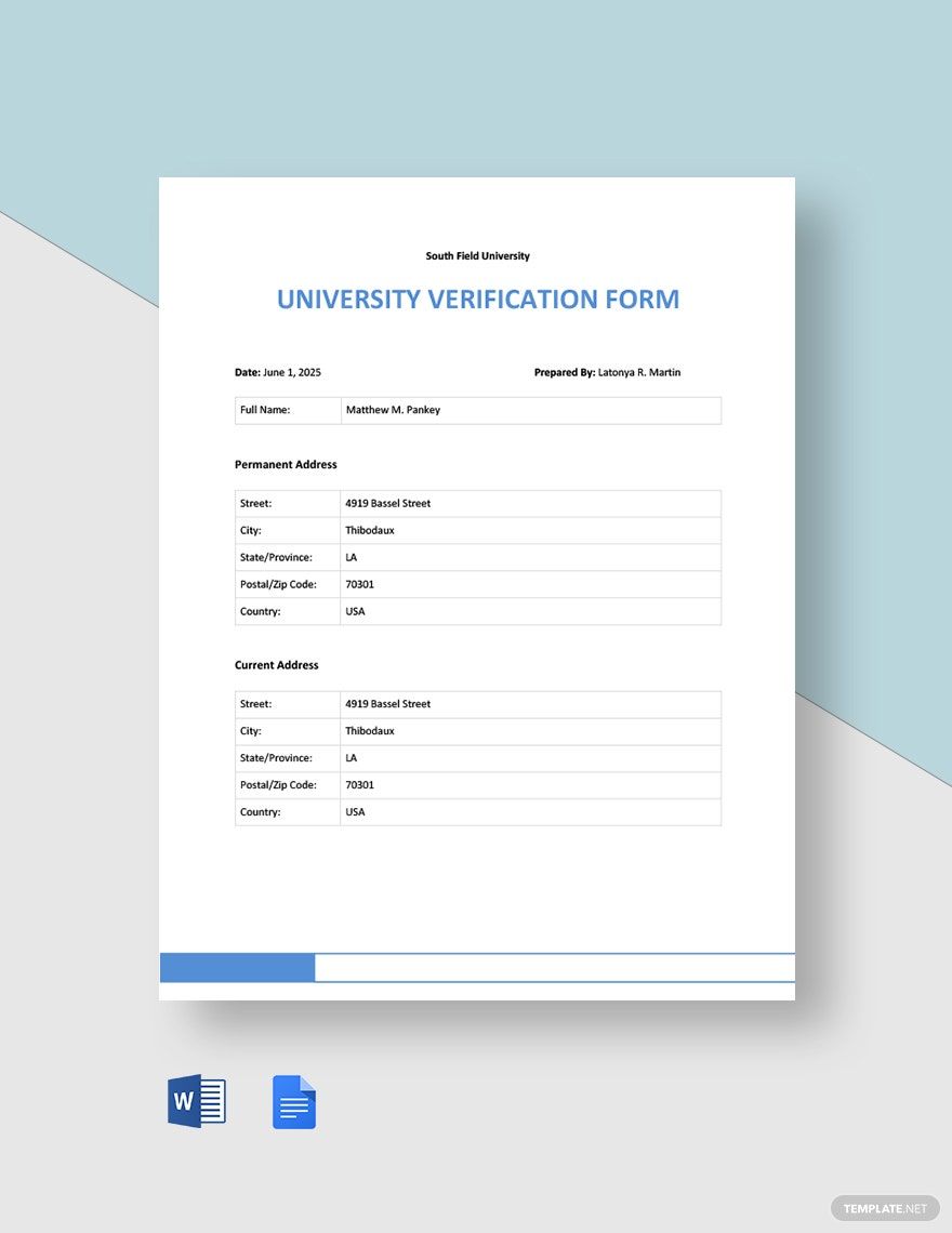 University Verification Form Template