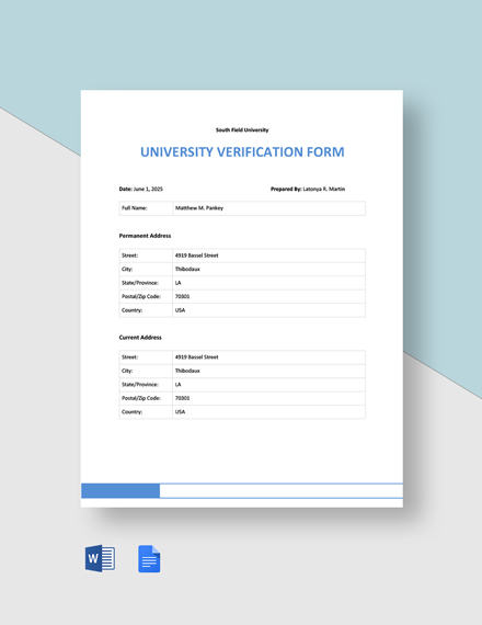 University Verification Form 
