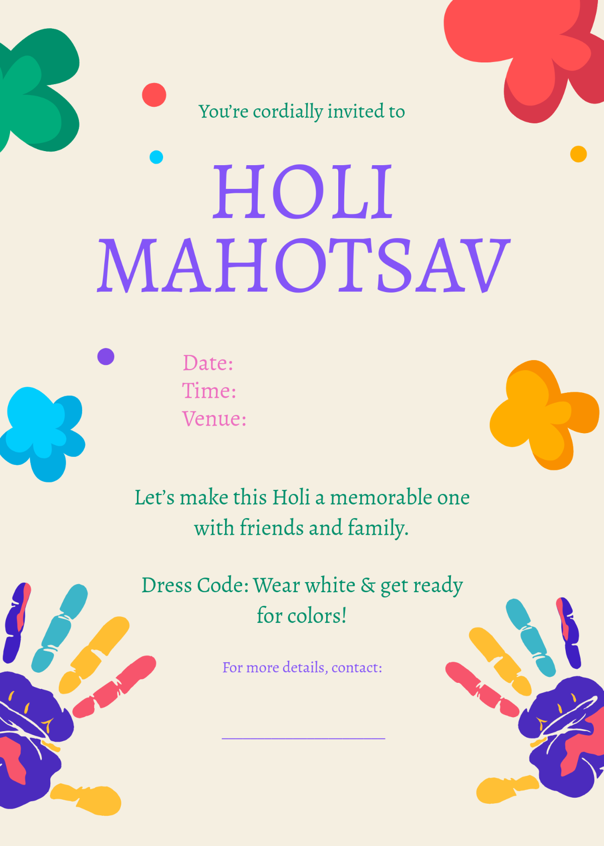 Blank Holi Mahotsav Invitation Template - Edit Online & Download