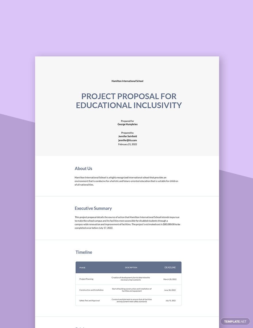 Sample School Project Proposal Template Google Docs, Word