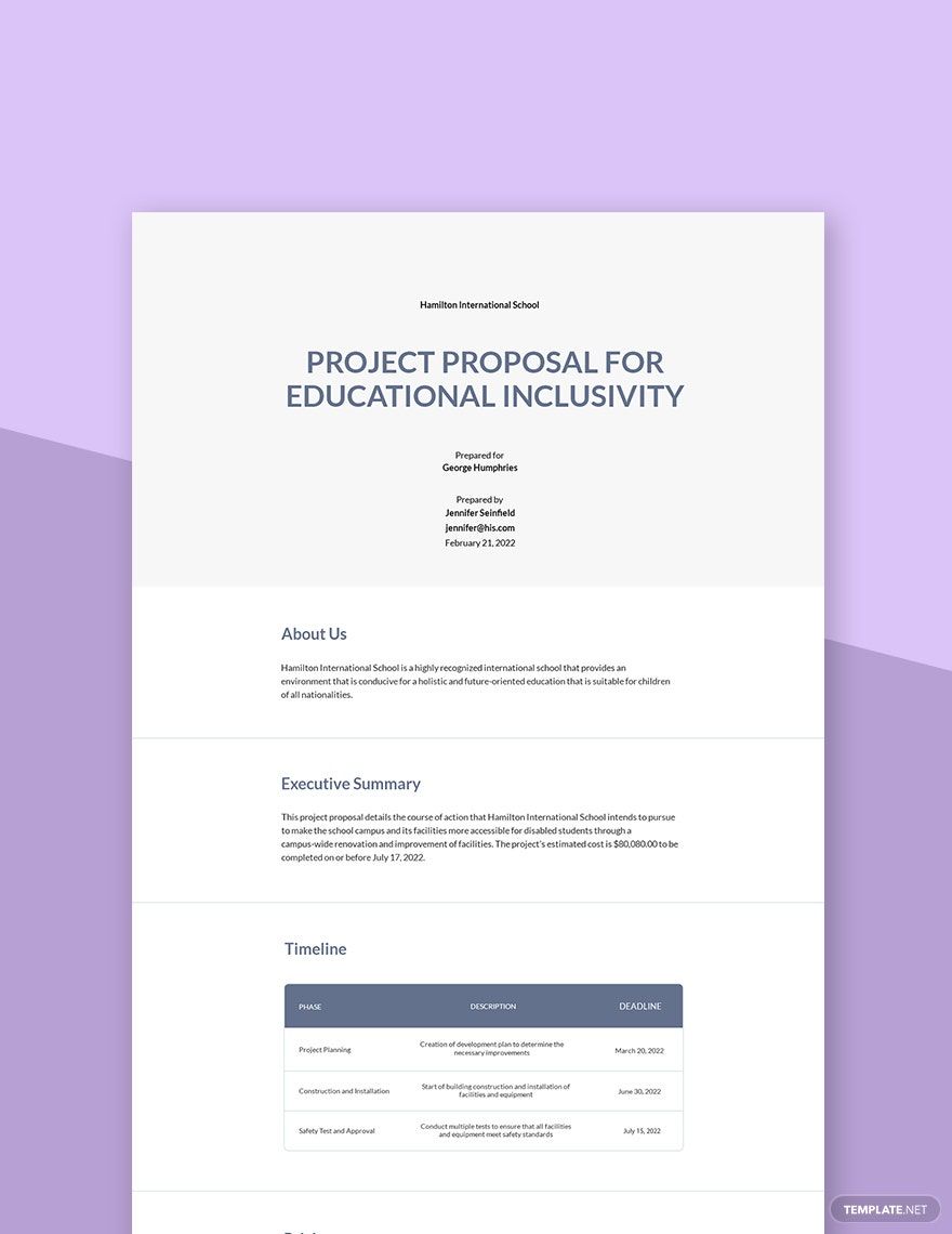 Sample School Project Proposal Template Google Docs Word Template