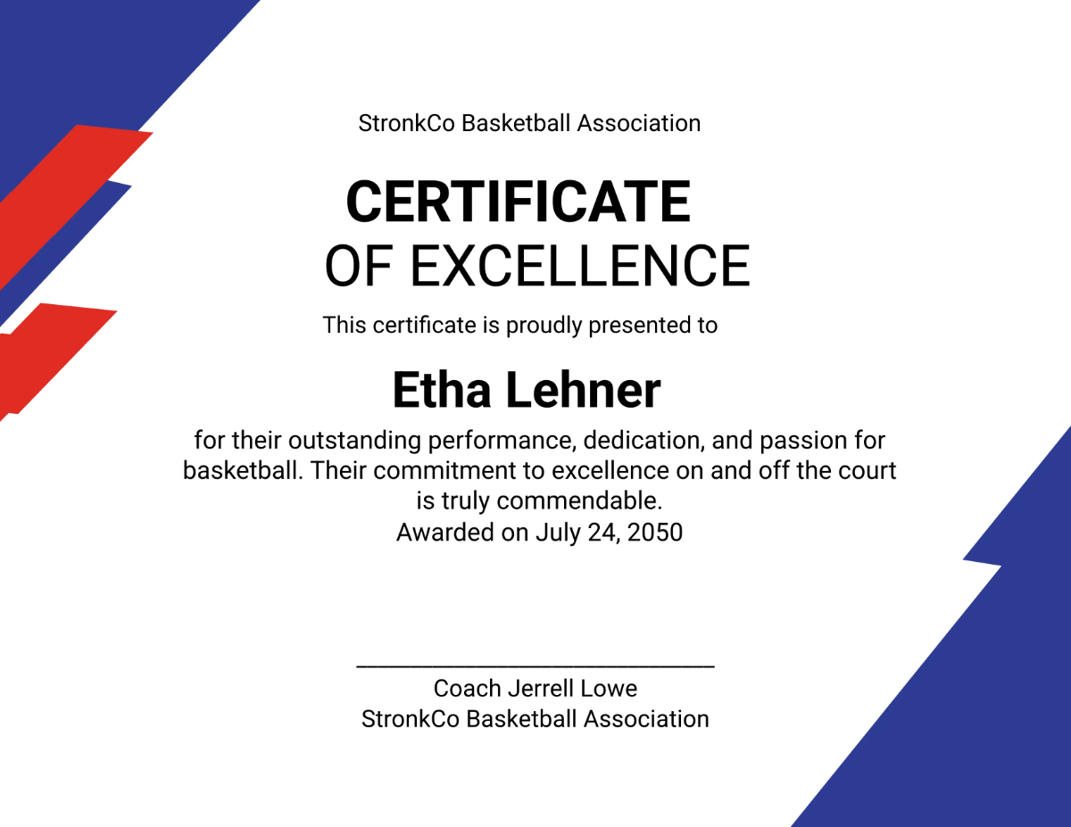 Free Red and Blue Basketball Certificate Template to Edit Online