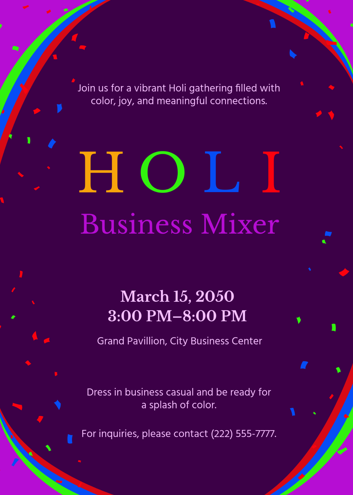 Holi Invitation for Business Events Template - Edit Online & Download