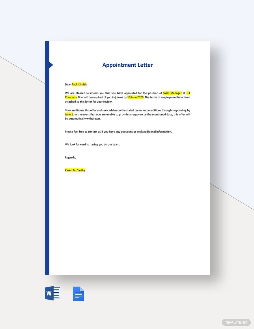 Free Appointment Letter Template