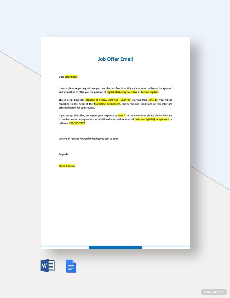 Free Editable Job Offer Email Template