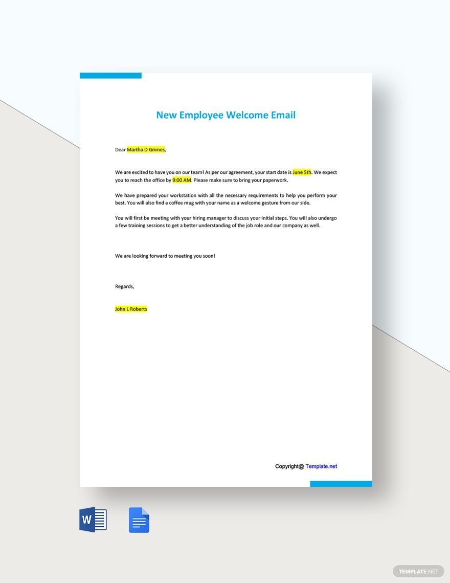 Free New Employee Welcome Email Template