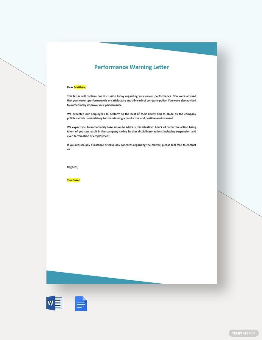 Sample Performance Warning Letter