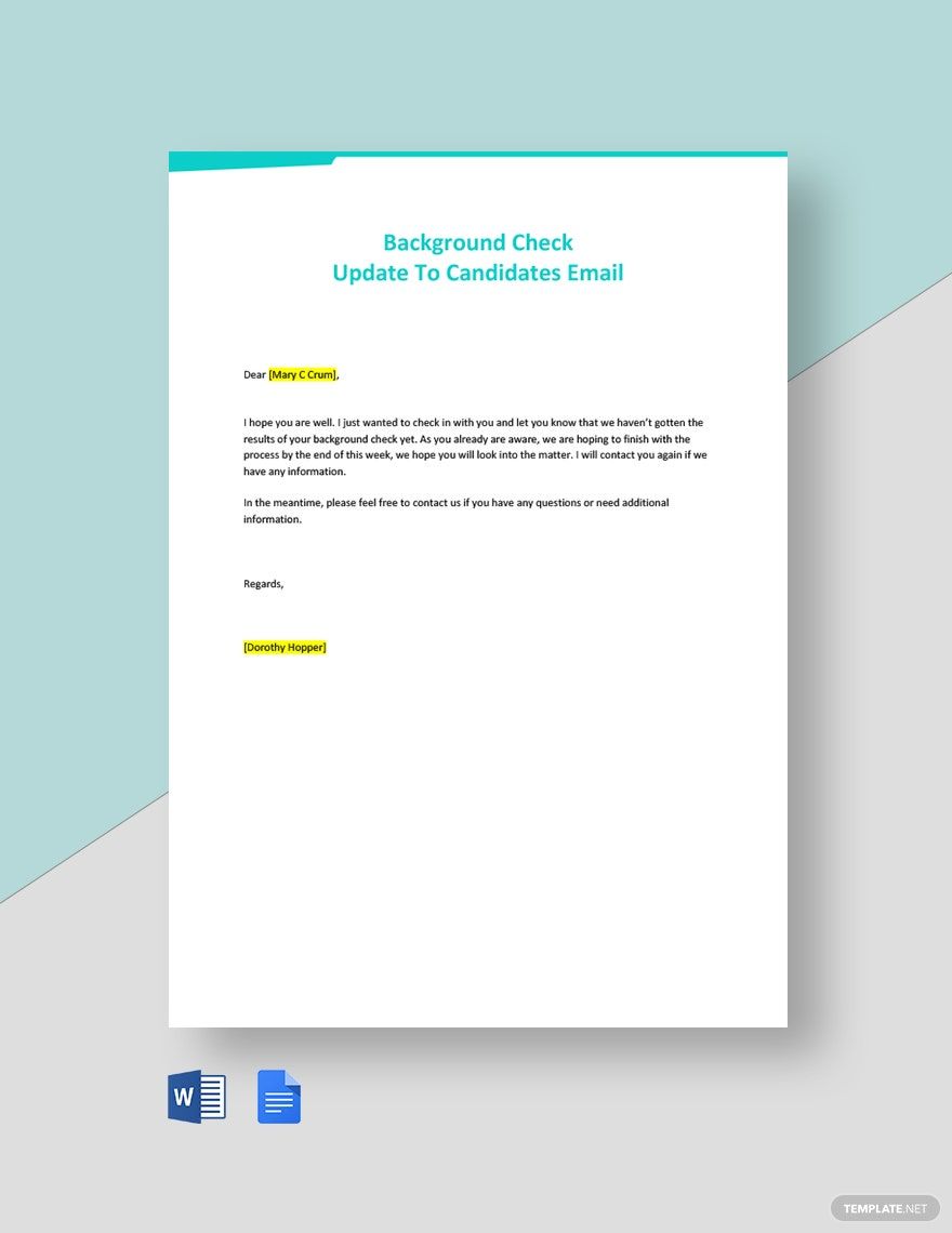 Background Check Update To Candidates Email Template