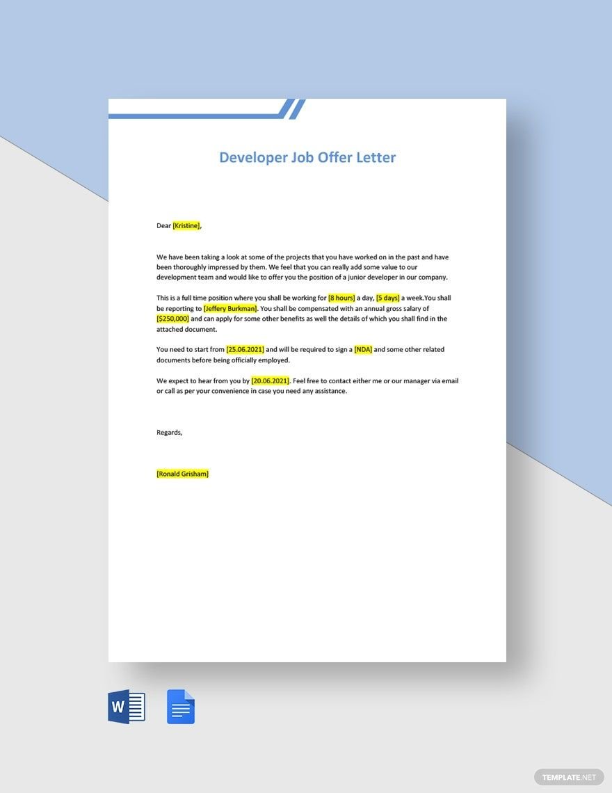 Developer Job Offer Letter