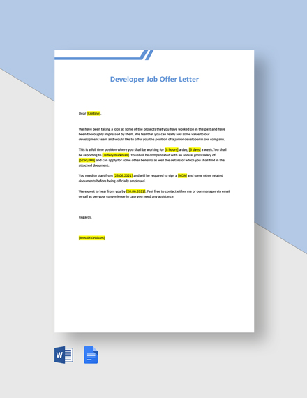 job offer letter template google docs