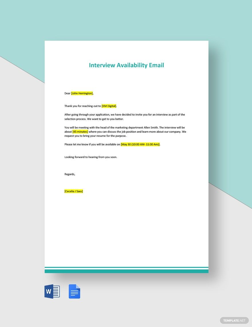 Free Sample Interview Availability Email Template