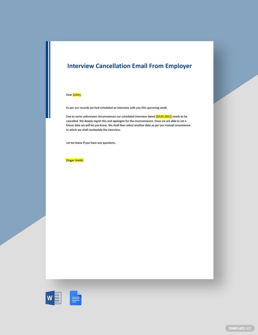 Interview Cancellation Email From Employer Template