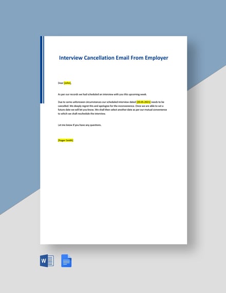 Free Interview Cancellation Email From Employer Template Google Docs