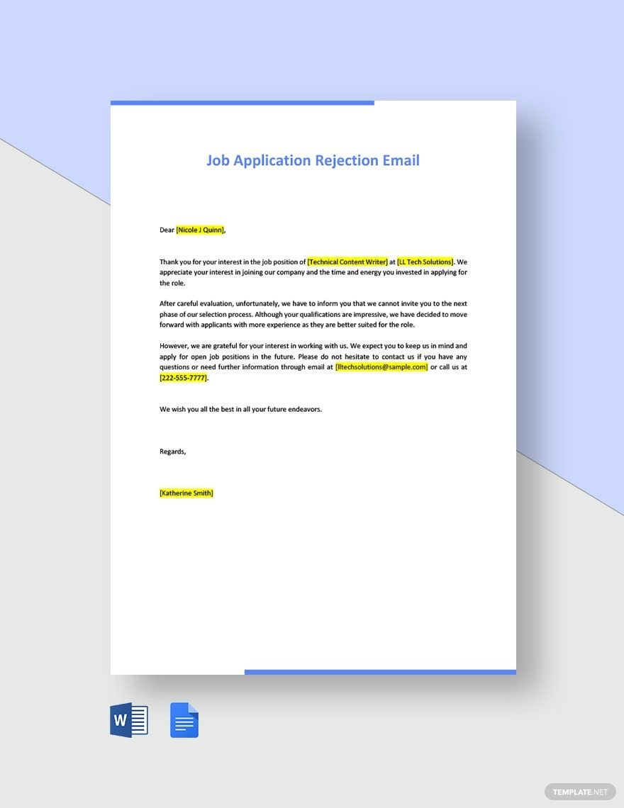 Job Application Rejection Email Template
