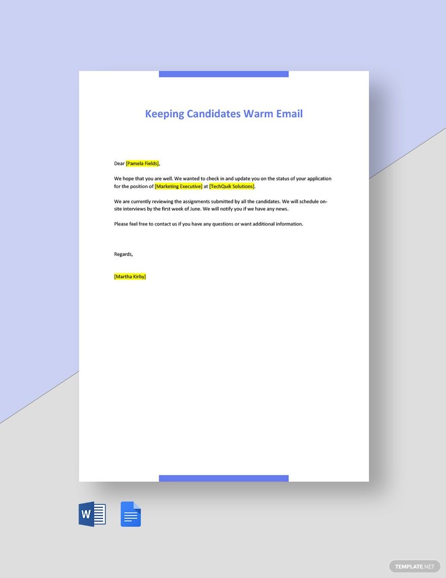 Free Keeping Candidates Warm Email Template in Word, Google Docs, PDF