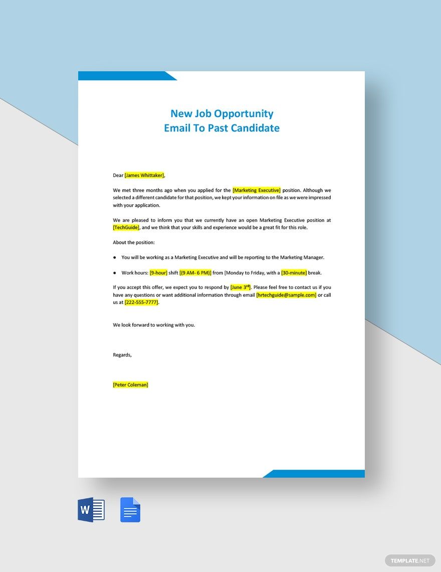 New Job Opportunity Email To Past Candidate Template In MS Word 