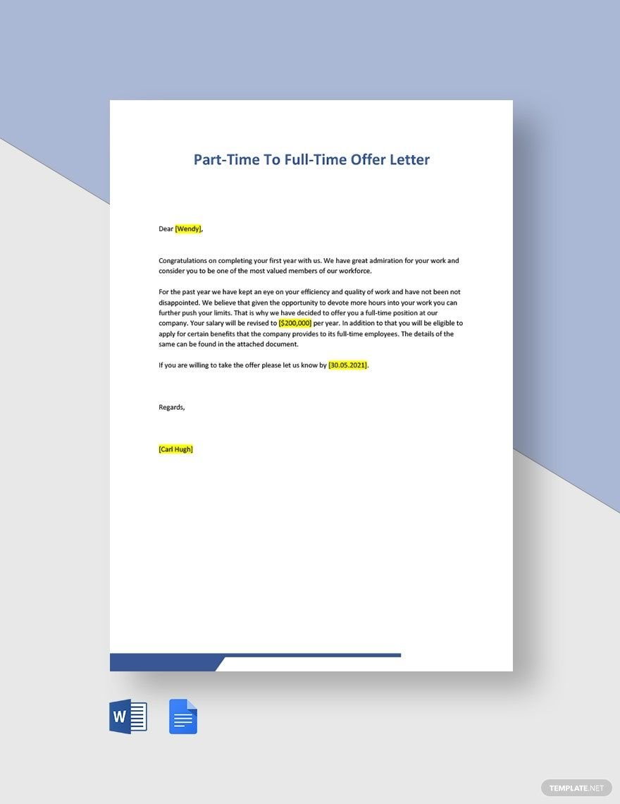 Free Part-Time To Full-Time Offer Letter Template